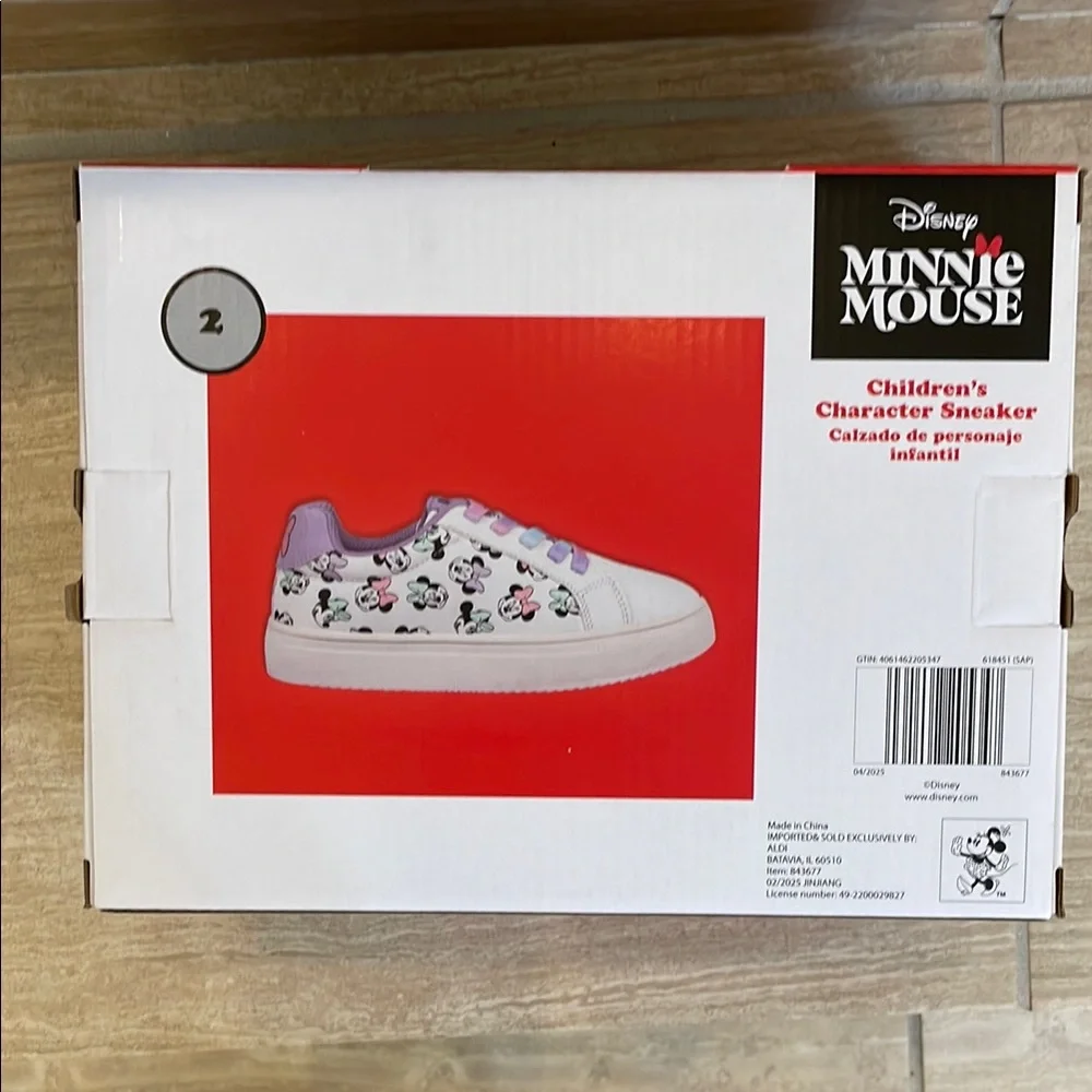 DISNEY NIB Girls Size 2 Minnie Mouse Character Sneakers White Pink Purple Bow - Picture 6 of 9